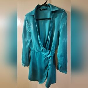 Zara Satin Long Sleeves Mini Dress